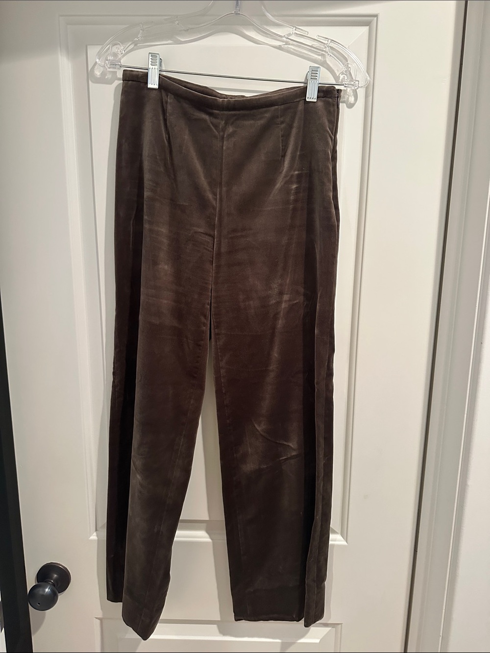 Piazza Sempione Velvet Straight-Leg Pants in Dark Olive, IT38